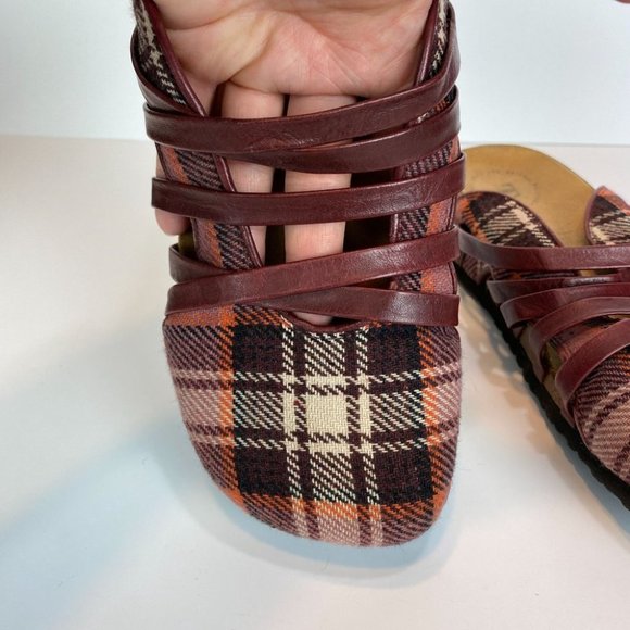 Think! Clogs 8 8.5 Plaid Leather Strappy‎ Comfort Slides Shoes Sandals 39 - Picture 8 of 11